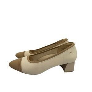 Vivaia Julie Pro Almond Toe Block Heel Beige Knit Women's 10.5 / EU 41.5